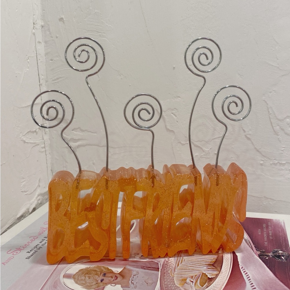 Y2K Peach & Glitter Resin Best Friends Photo Display Holder Stand Decor